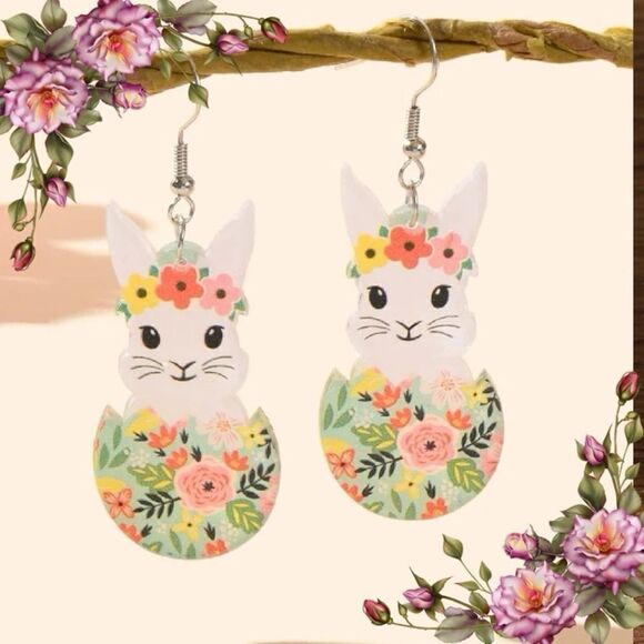 Easter Cartoon Rabbit Drop Earrings - Picture 11 of 11